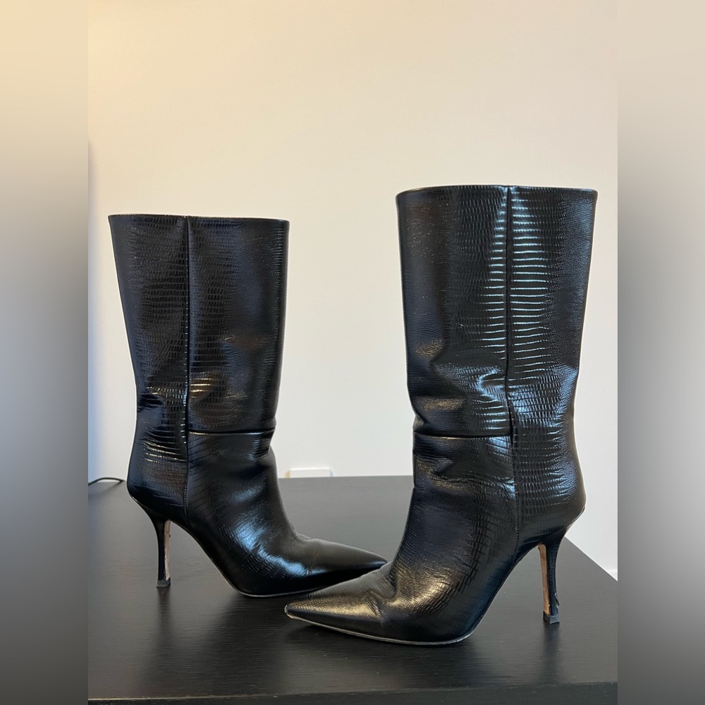 Paris Texas Mid-calf Black Croc Effect Boots (37)